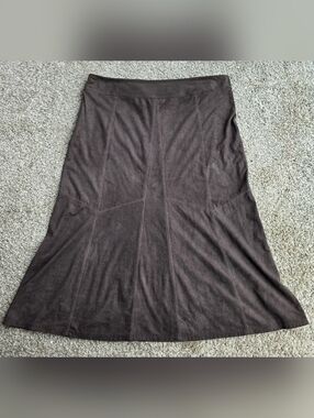 Classic Suede Midi A-Line Skirt in Dark Brown